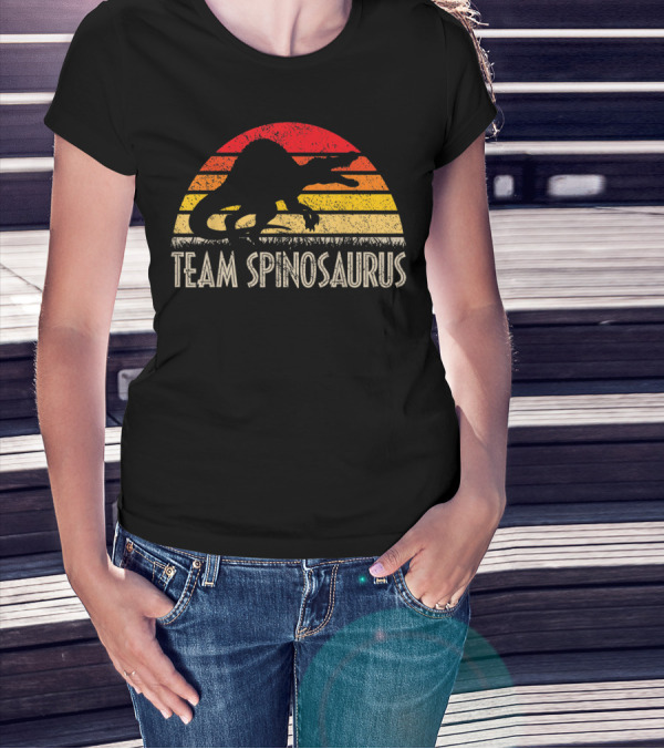 Team Spinosaurus Retro Sunset Silhouette Dinosaur T-Shirt