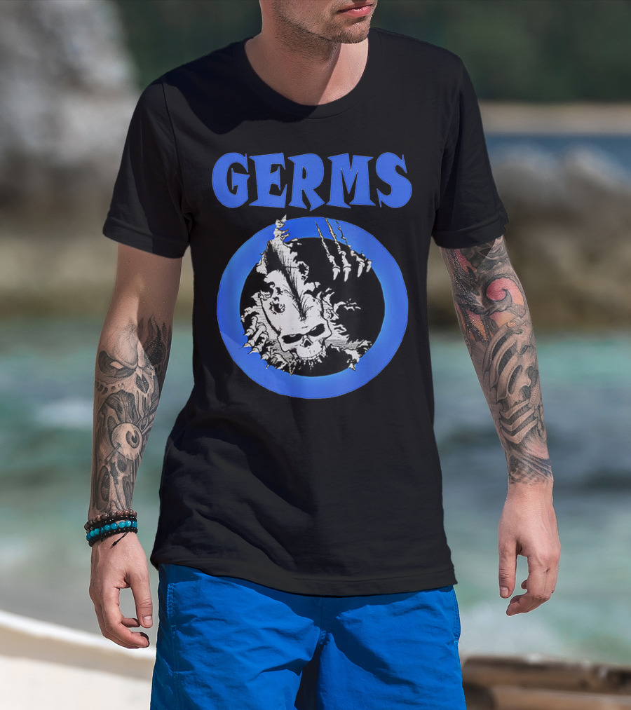 Germs Punk Rock Cool Skull Symbol With Blue Circle T-Shirt