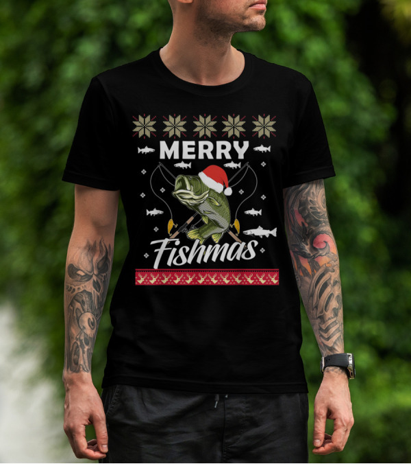 Ugly Christmas Sweater Merry Fishmas Fishing Fisherman Holiday T-Shirt
