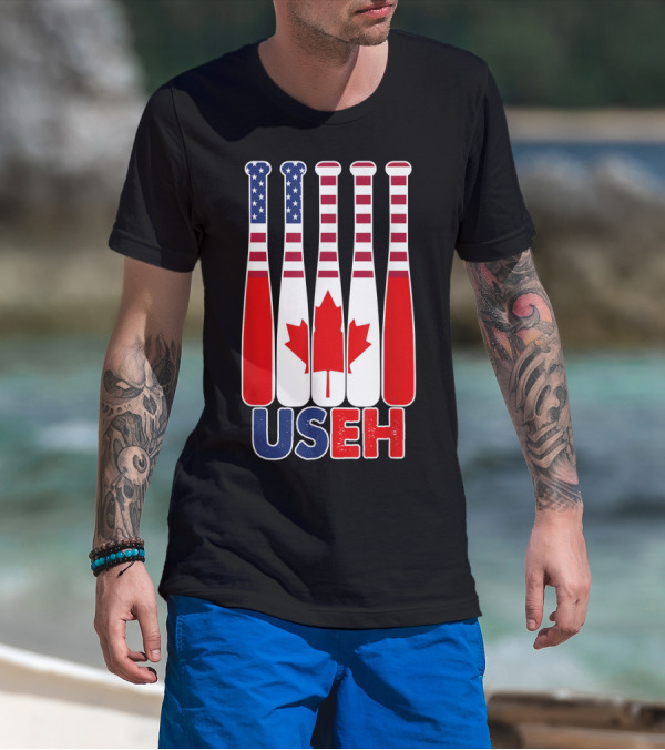 Useh America Canada Flag Baseball Bats Canada Day T-Shirt