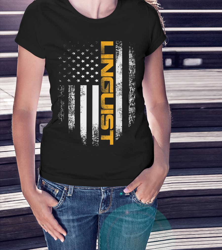 Vintage American USA Flag Linguist Cool T-Shirt