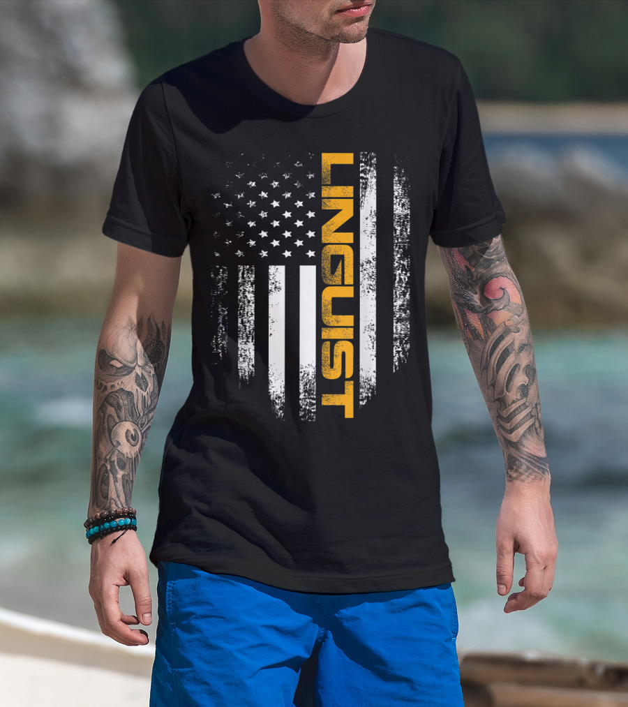 Vintage American USA Flag Linguist Cool T-Shirt