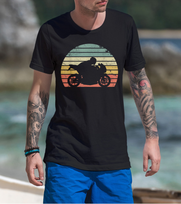 Vintage Biker Motorcycle Retro Sunset T-Shirt