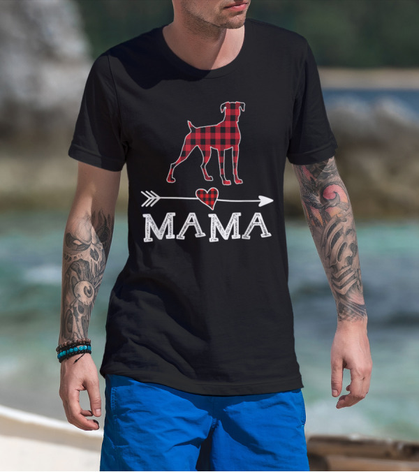Mama Red Plaid Boxer Dog Heart Buffalo T-Shirt