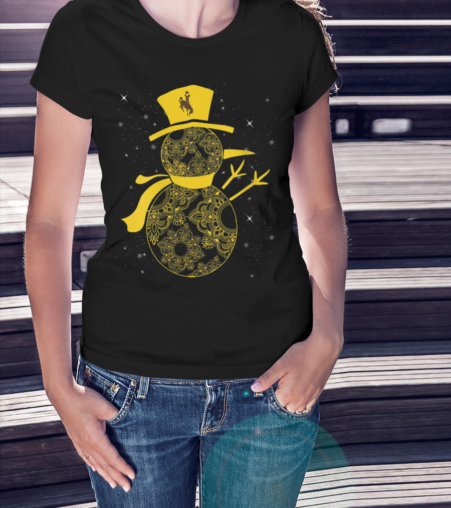 Wyoming Cowboys Mandala Snowman With Cowboy Hat T-Shirt