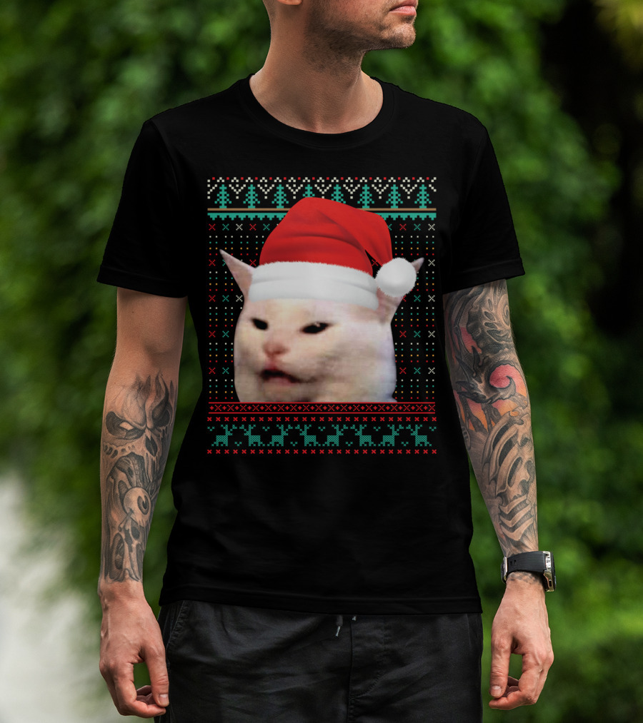 Cat Ugly Santa Hat Christmas Sweater Meme T-Shirt