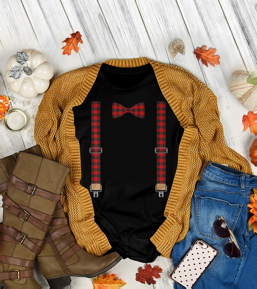 Christmas Buffalo Plaid Bow Tie and Suspenders T-Shirt