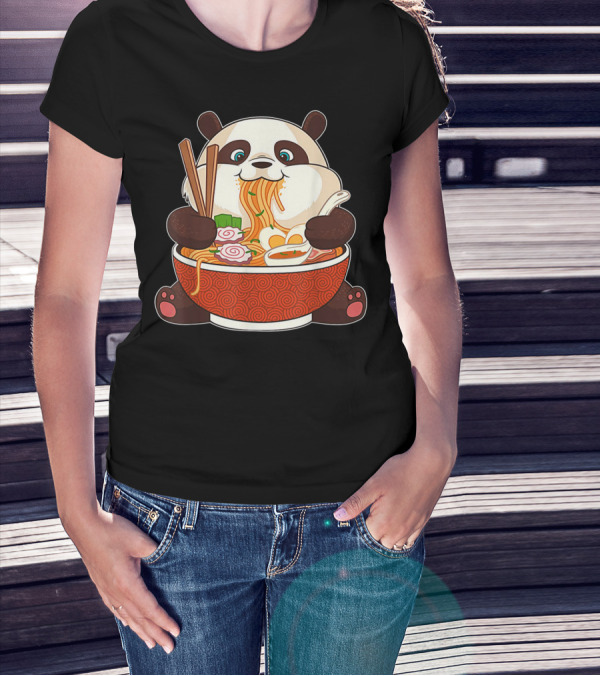 Cute Panda Bear Enjoying Japanese Ramen Noodles T-Shirt