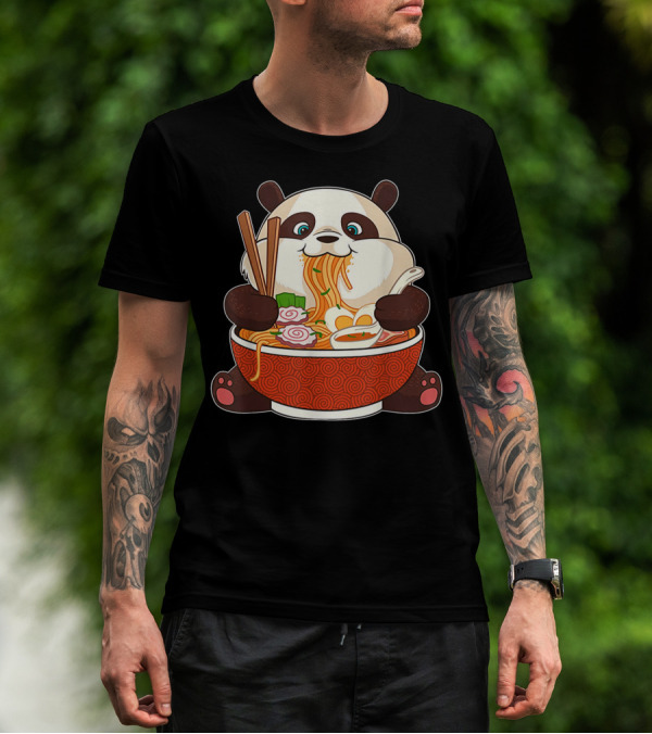 Cute Panda Bear Enjoying Japanese Ramen Noodles T-Shirt