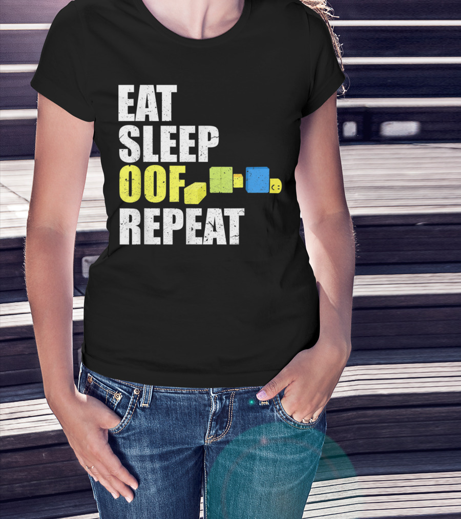 Eat Sleep Oof Repeat Gamers Blocky Character Banner T-Shirt