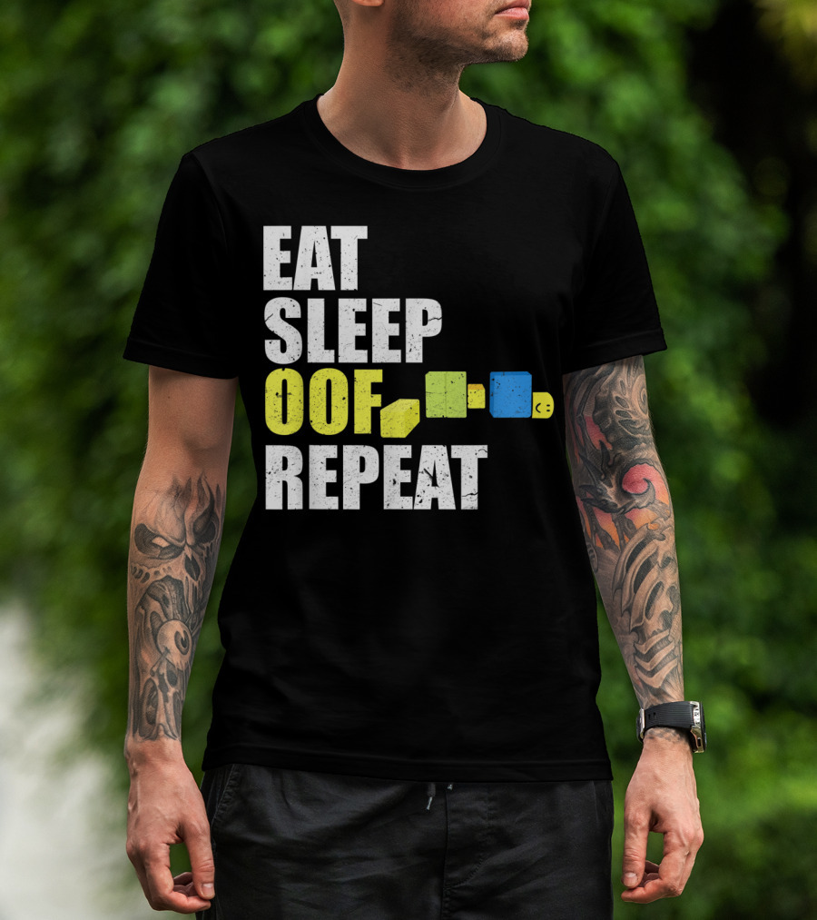 Eat Sleep Oof Repeat Gamers Blocky Character Banner T-Shirt