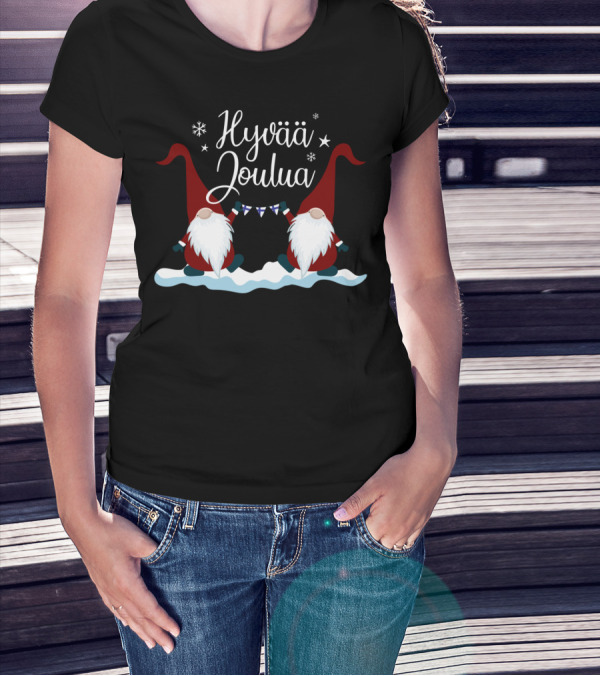 Hyvää Joulua Finnish Merry Christmas Finland Gnomes T-Shirt