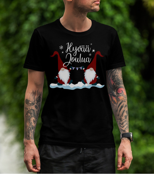 Hyvää Joulua Finnish Merry Christmas Finland Gnomes T-Shirt