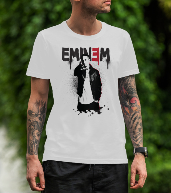 Eminem Sprayed Up Red E Iconic Leather Jacket T-Shirt