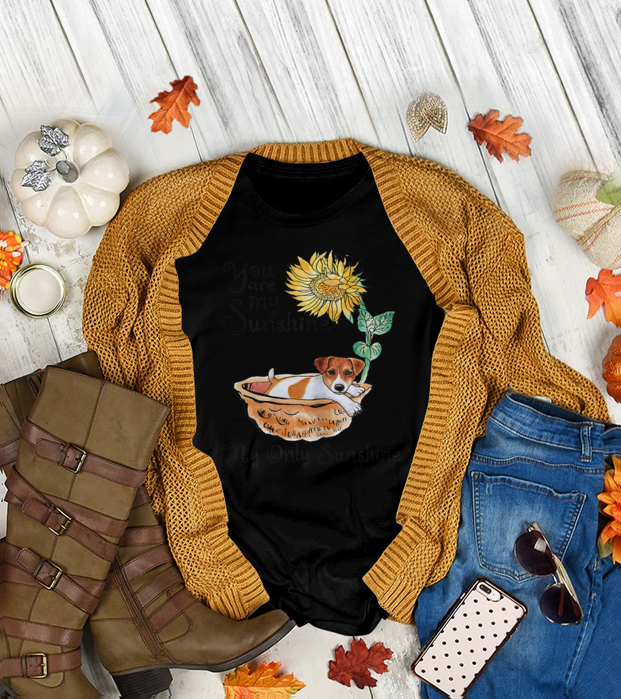 You Are My Sunshine My Only Sunshine Jack Russell in Basket with Sunflower T-Shirt