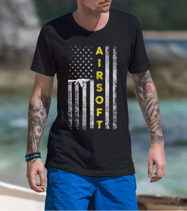 Airsoft Gun American Flag Patriotic United States T-Shirt