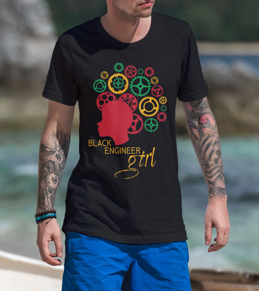 Black Engineer Girl Afro Gears T-Shirt