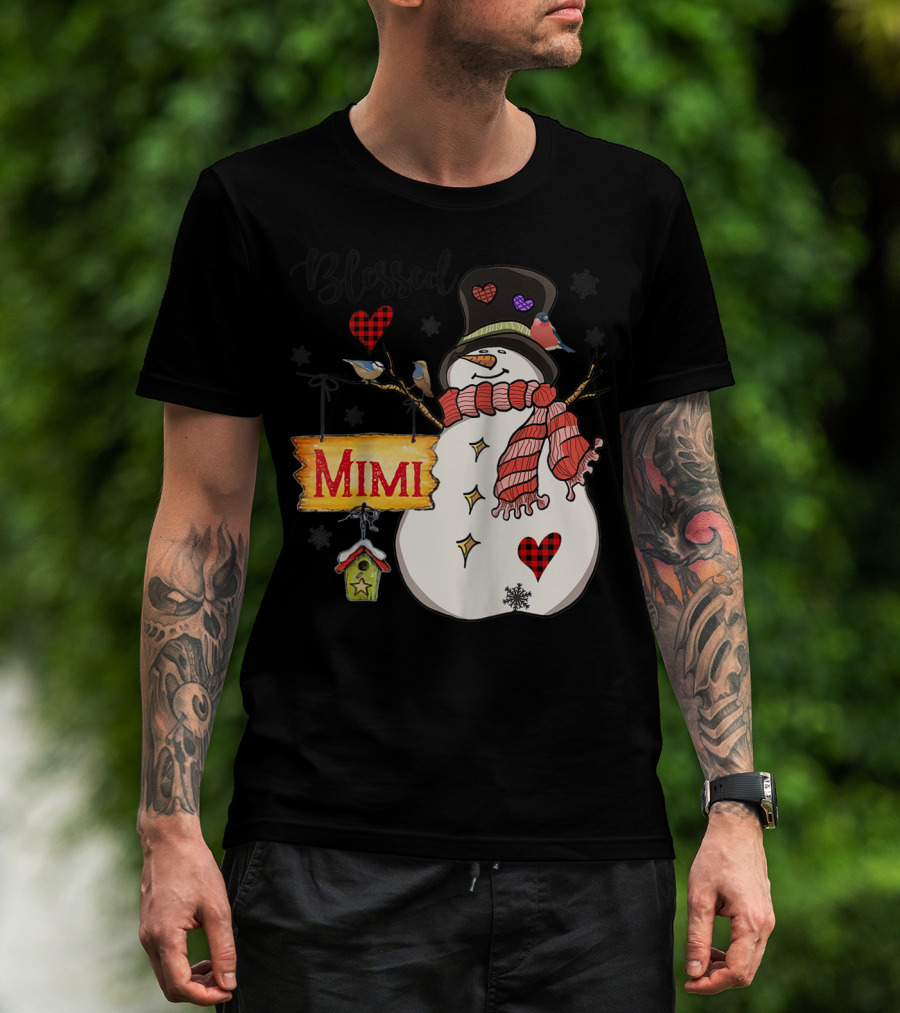 Blessed Mimi Snowman Grandma Christmas Family T-Shirt