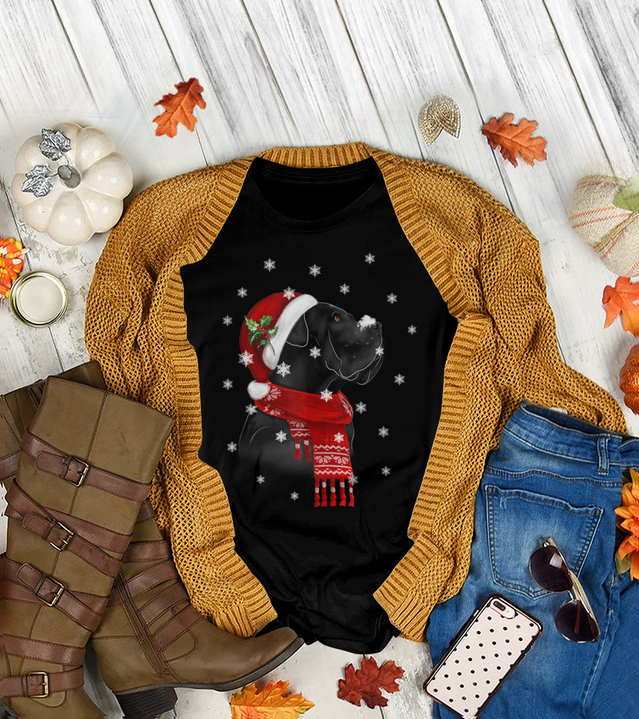 Cane Corso Christmas Tree Xmas For Cane Corso with Santa Hat and Snowflakes T-Shirt