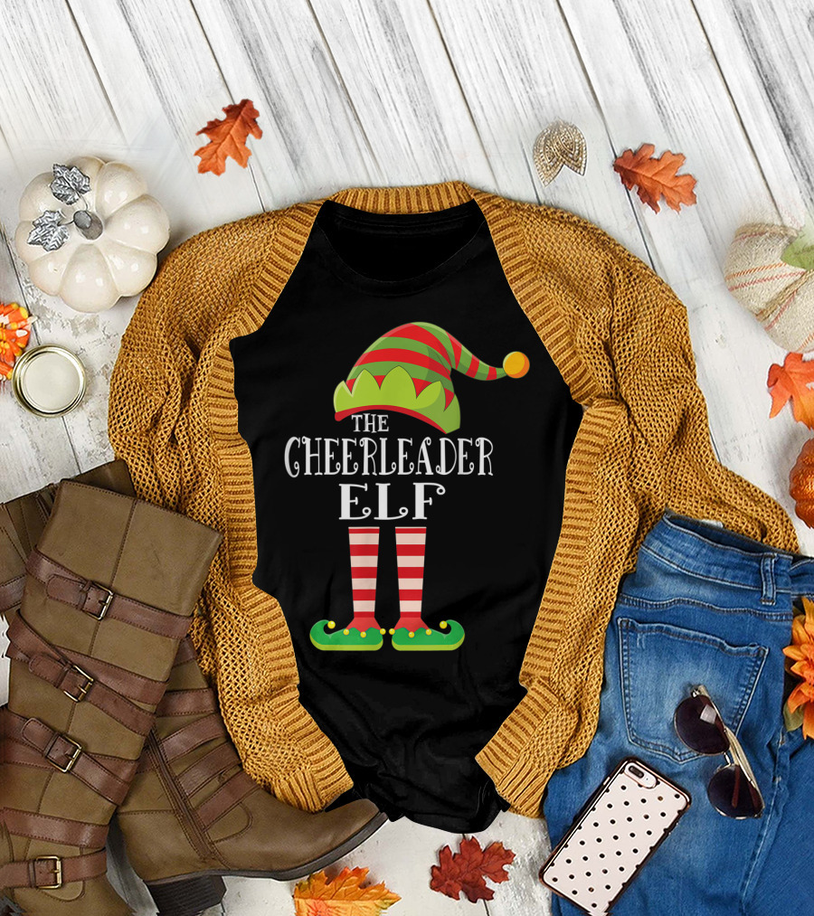 The Cheerleader Elf Matching Family Group Festive Holiday T-Shirt