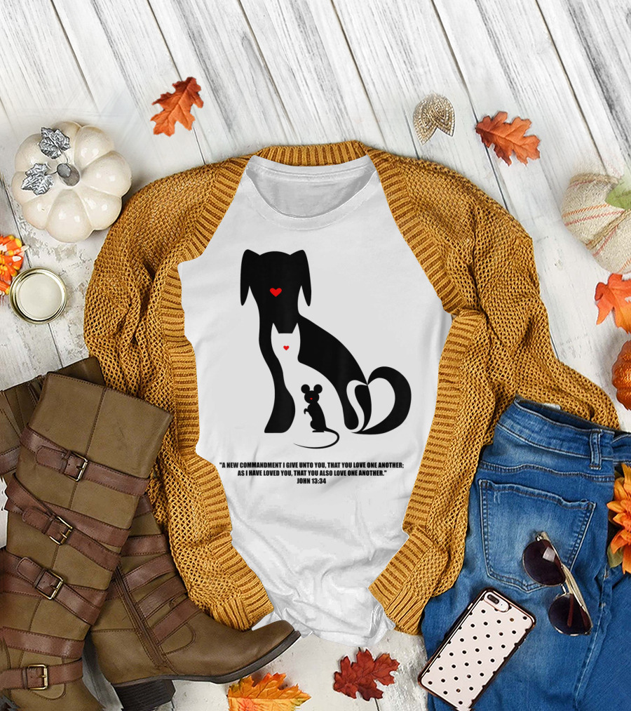 Christian I Love Dogs Cats Mice John 13:34 Commandment T-Shirt
