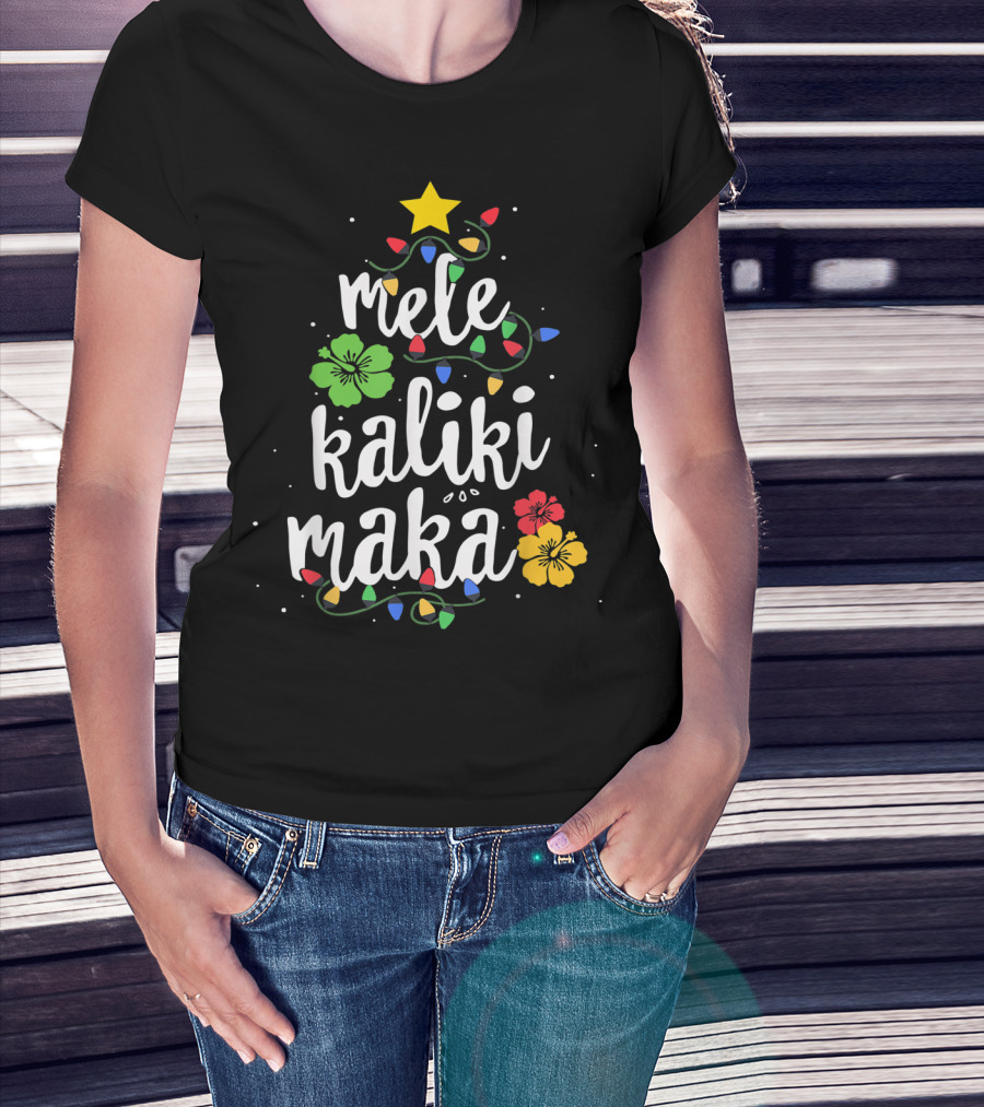 Mele Kalikimaka Christmas Tree Lights Hibiscus Tropical T-Shirt