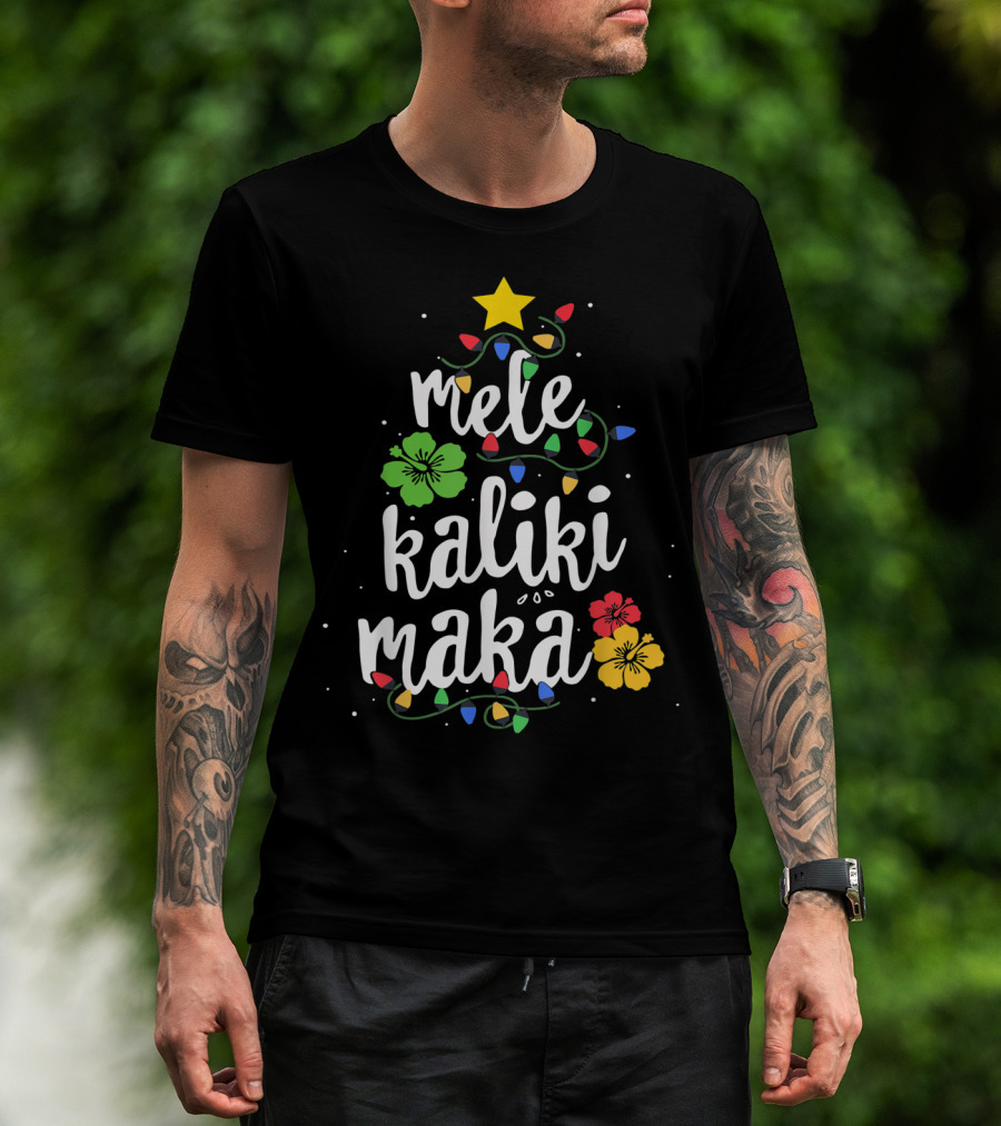 Mele Kalikimaka Christmas Tree Lights Hibiscus Tropical T-Shirt