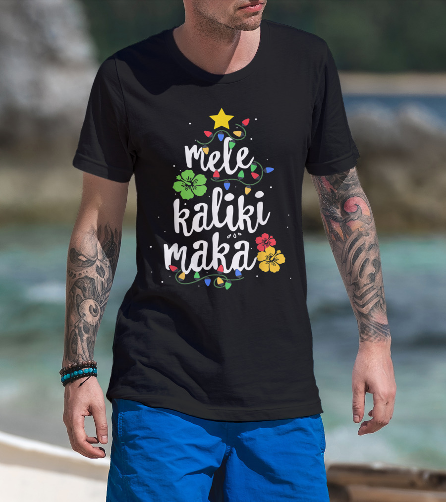 Mele Kalikimaka Christmas Tree Lights Hibiscus Tropical T-Shirt