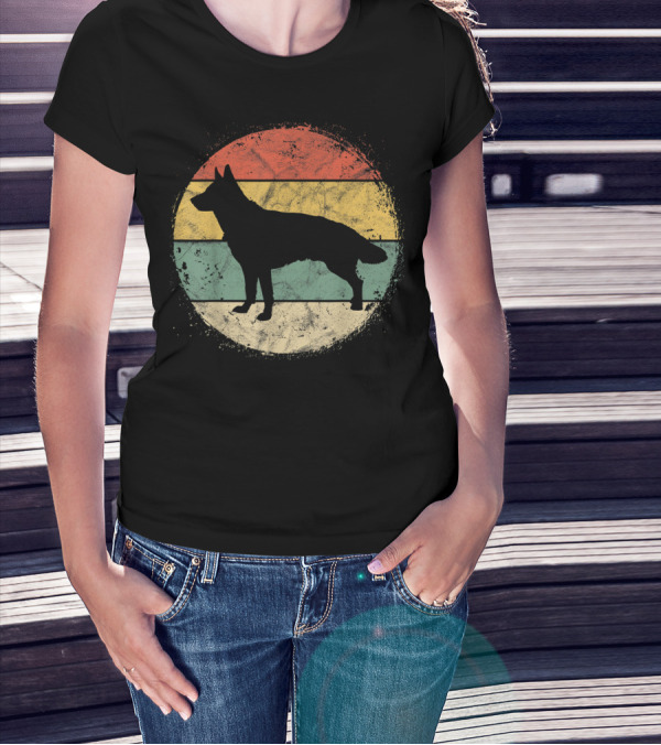 Vintage Circular German Shepherd Silhouette Retro Stripes T-Shirt