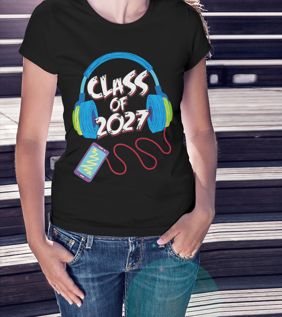 Class Of 2027 Headphones Smartphone 5th Grade Boy Girl T-Shirt