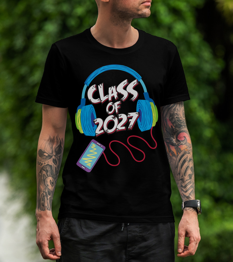 Class Of 2027 Headphones Smartphone 5th Grade Boy Girl T-Shirt