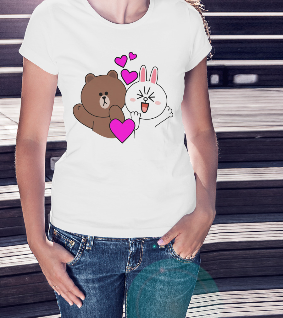Brown Bear Cony Bunny Rabbit With Hearts Love T-Shirt