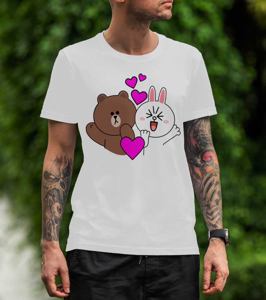 Brown Bear Cony Bunny Rabbit With Hearts Love T-Shirt