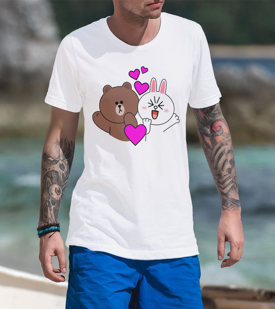 Brown Bear Cony Bunny Rabbit With Hearts Love T-Shirt