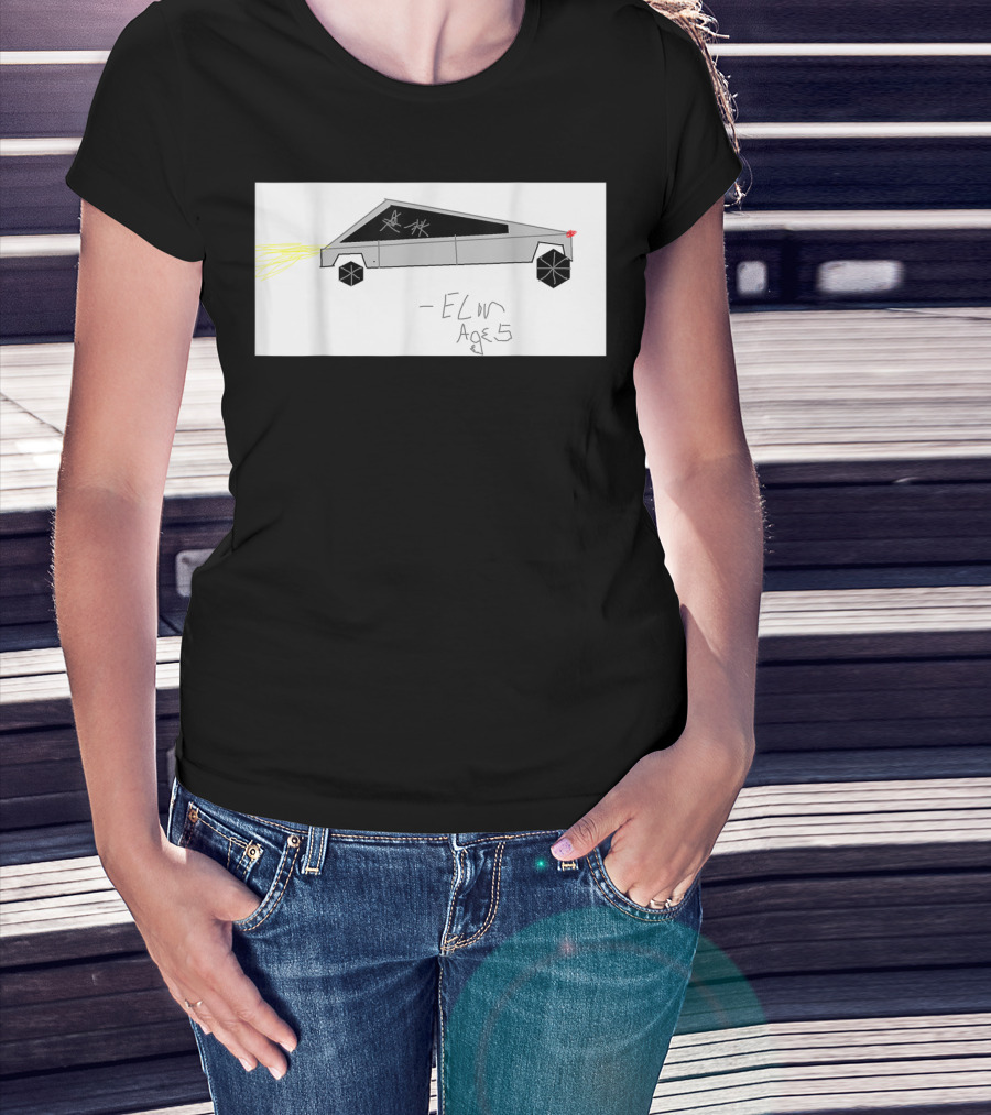 Cyber Futuristic Truck Drawing By Elon Age 5 Child Auto T-Shirt