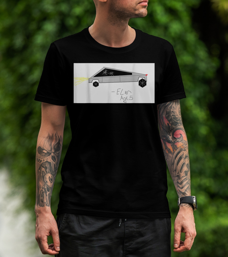 Cyber Futuristic Truck Drawing By Elon Age 5 Child Auto T-Shirt