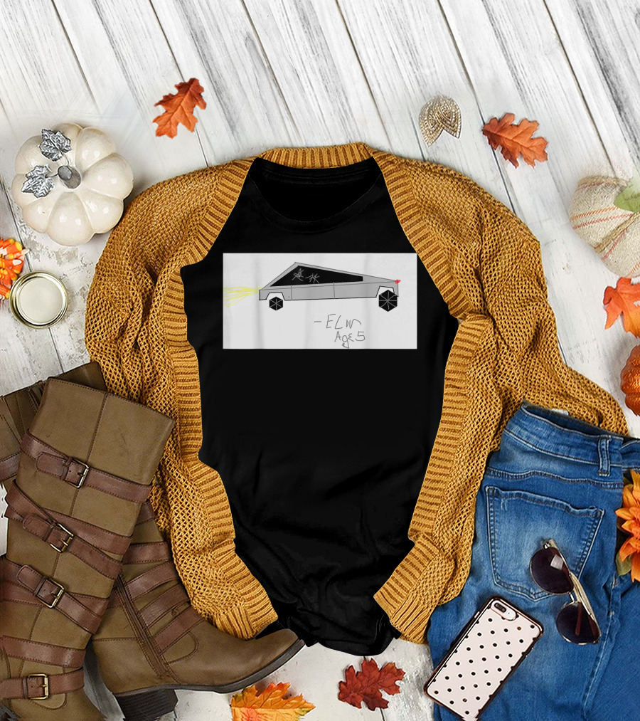 Cyber Futuristic Truck Drawing by Elon Age 5 Child Auto T-Shirt