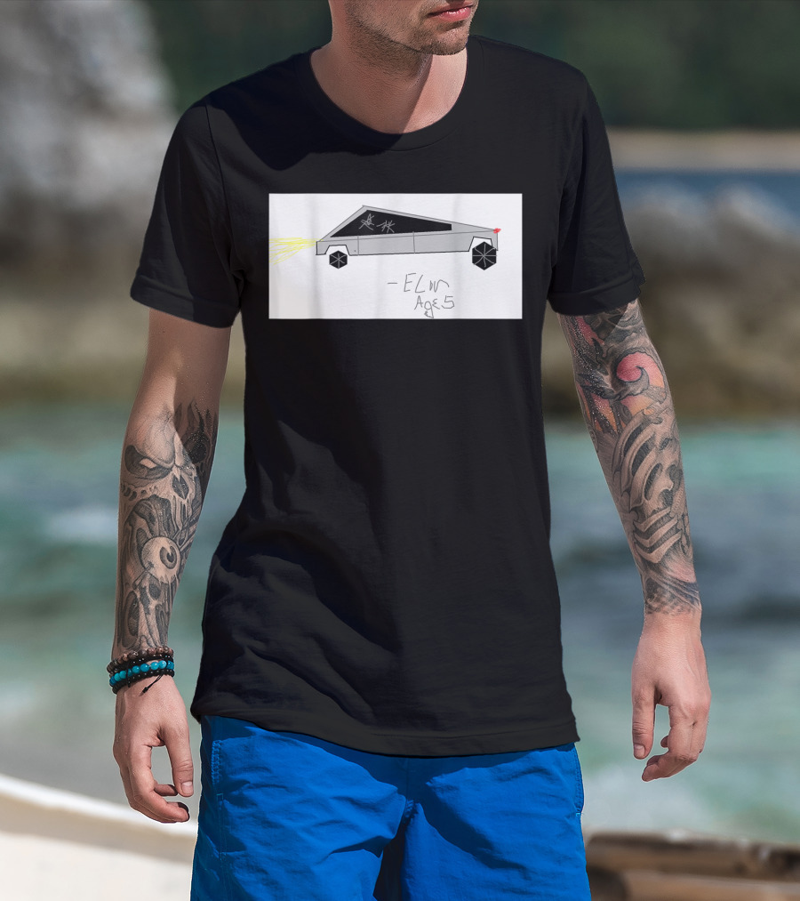 Cyber Futuristic Truck Drawing By Elon Age 5 Child Auto T-Shirt