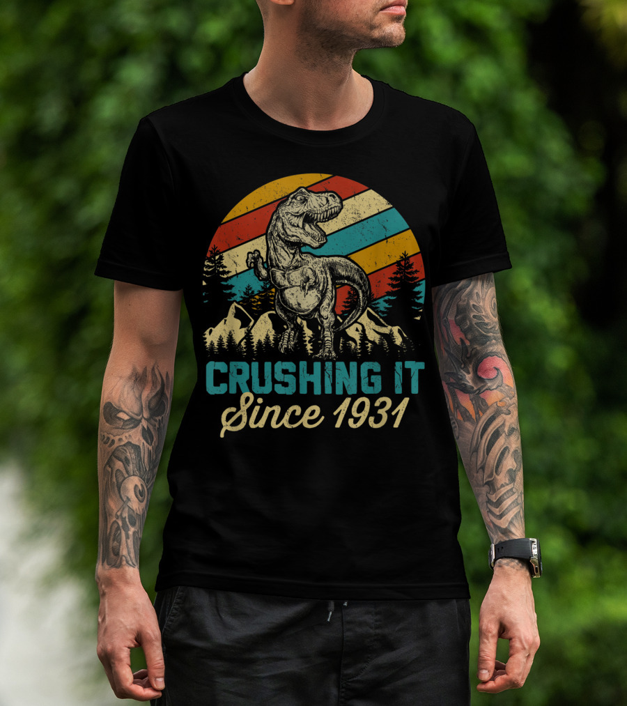Crushing It Since 1931 Dinosaur 89Th Years Old Birthday Boy T-Shirt