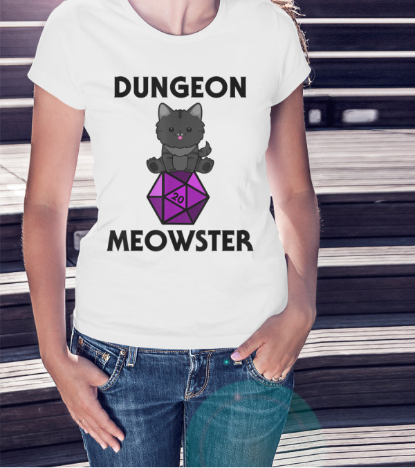 Dungeon Meowster Cute Cat On D20 Dice For Tabletop Gamer T-Shirt