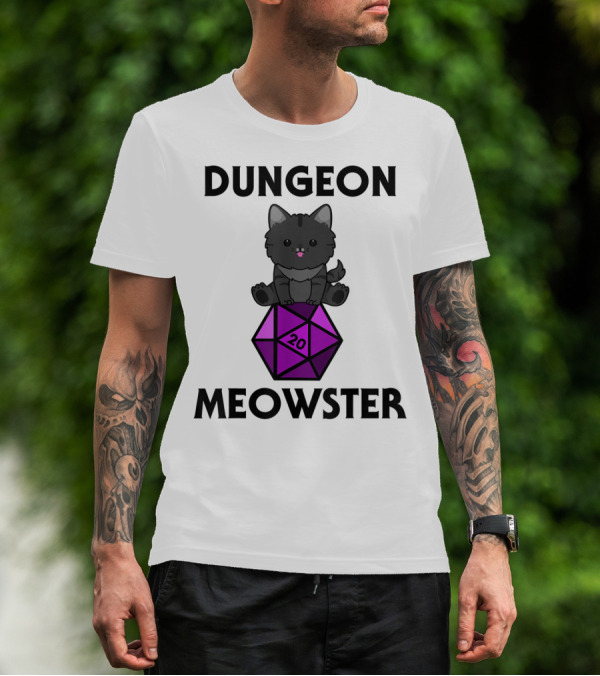 Dungeon Meowster Cute Cat On D20 Dice For Tabletop Gamer T-Shirt