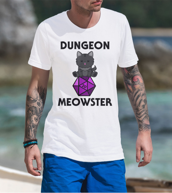 Dungeon Meowster Cute Cat On D20 Dice For Tabletop Gamer T-Shirt