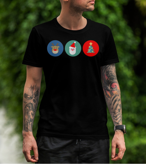 Festive Bright Colorful Reindeer Santa Tree Christmas Icons T-Shirt