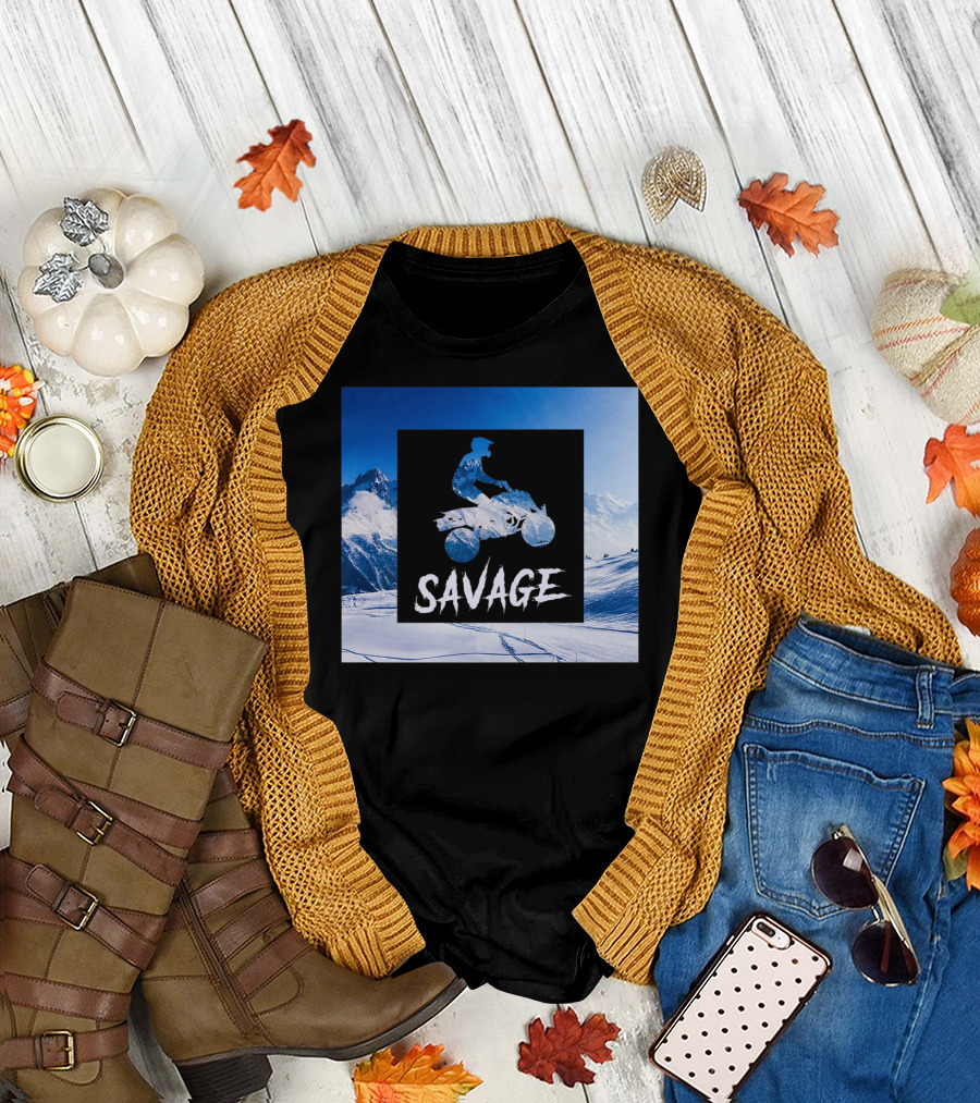 Savage Quad Bike Adventure 4Wheeler ATV in Snowy Mountains T-Shirt