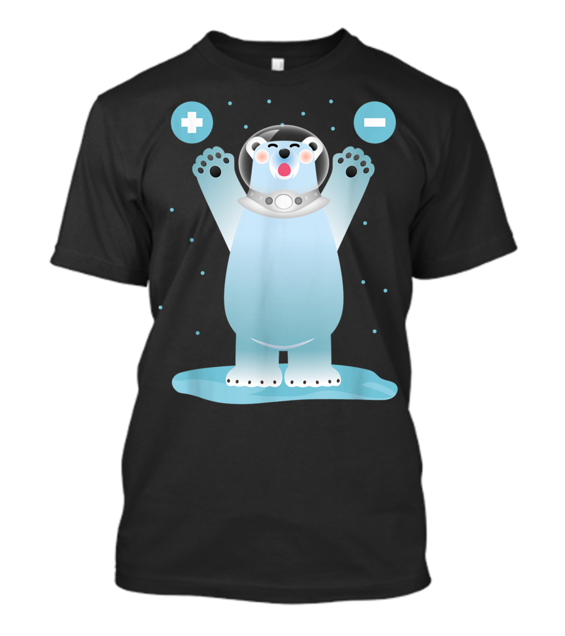 Funny Polar Bear In Space Helmet With Plus And Minus Chemistry Symbols T-Shirt