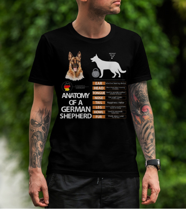 Anatomy Of A German Shepherd Ear Head Tongue Nose Tail Leg Howl Fur T-Shirt