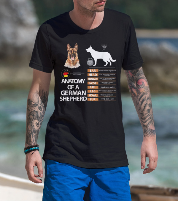 Anatomy Of A German Shepherd Ear Head Tongue Nose Tail Leg Howl Fur T-Shirt