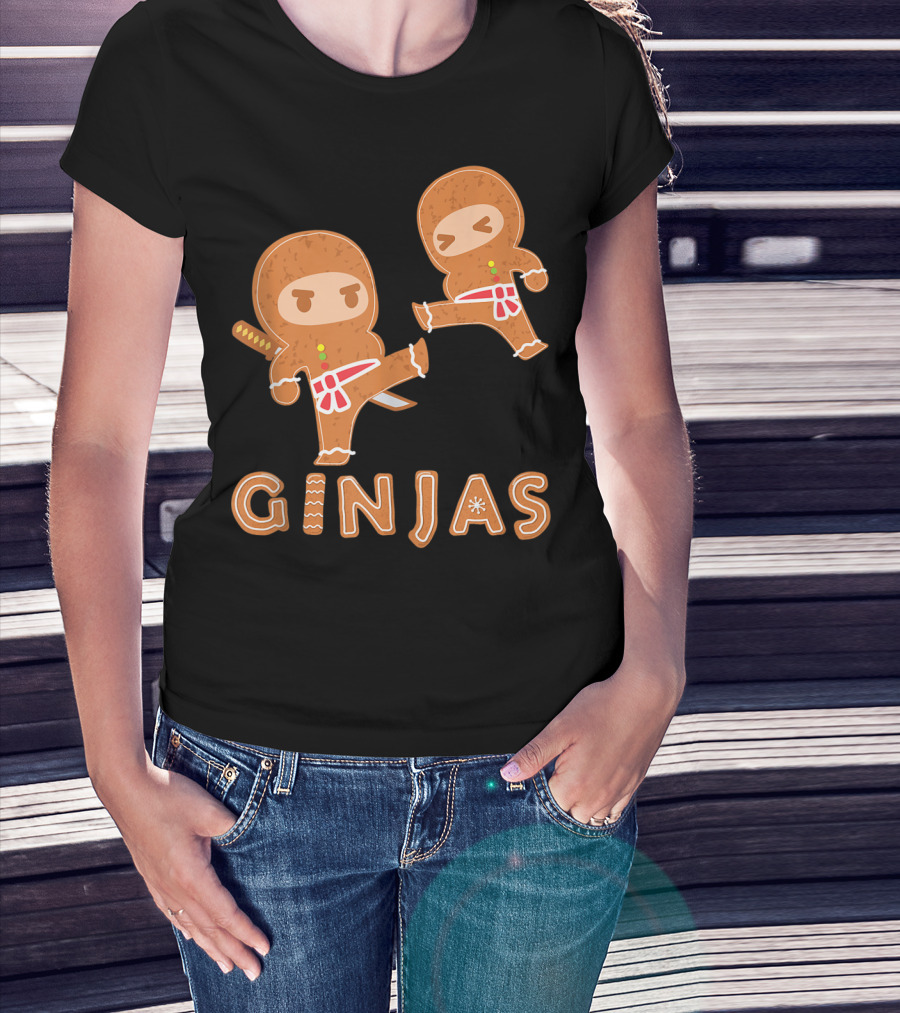 Ginjas Gingerbread Ninja Character Kung Fu Kicks T-Shirt