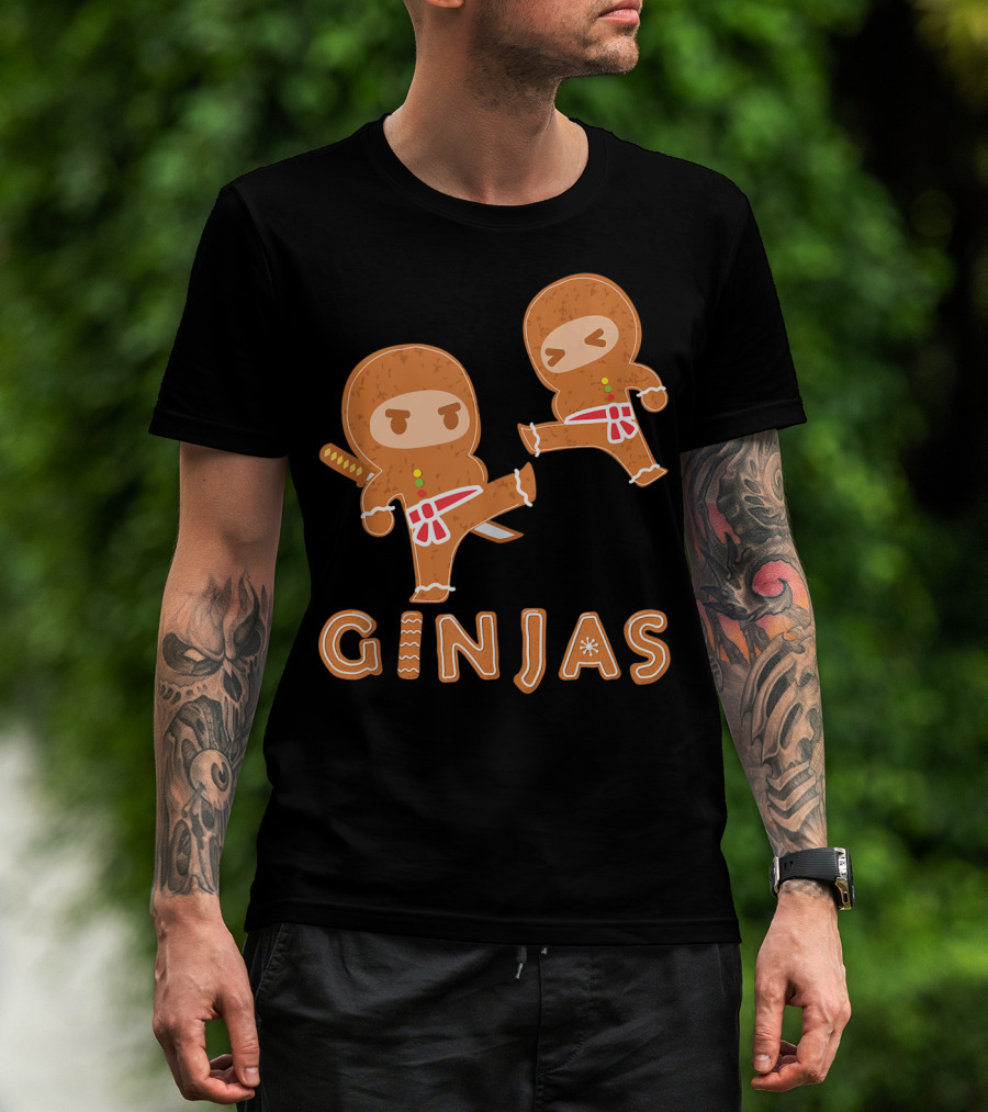 Ginjas Gingerbread Ninja Character Kung Fu Kicks T-Shirt