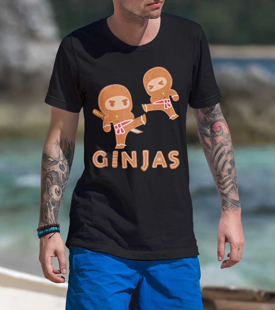Ginjas Gingerbread Ninja Character Kung Fu Kicks T-Shirt